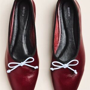 Maeve Burgundy Flats with Light Blue Bow